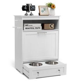 Pet Feeder Station with Stainless Steel Bowl (Color: White) Pet Feeder Station with Stainless Steel Bowl (Color: White)